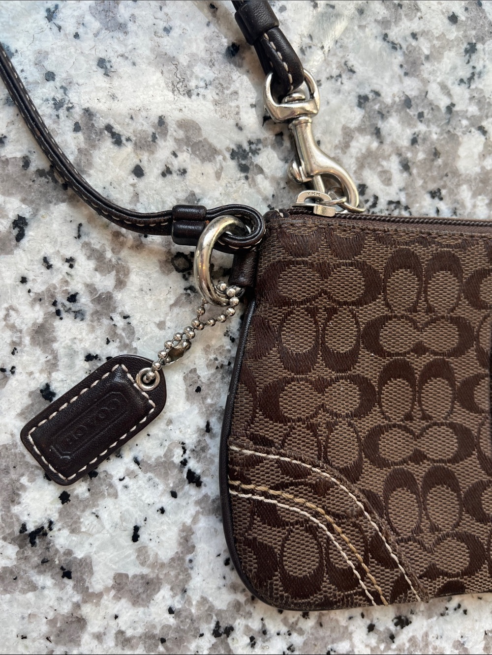 Vintage Coach Dark Brown Signature Canvas Wristlet with Leather Trim - Picture 2 of 5